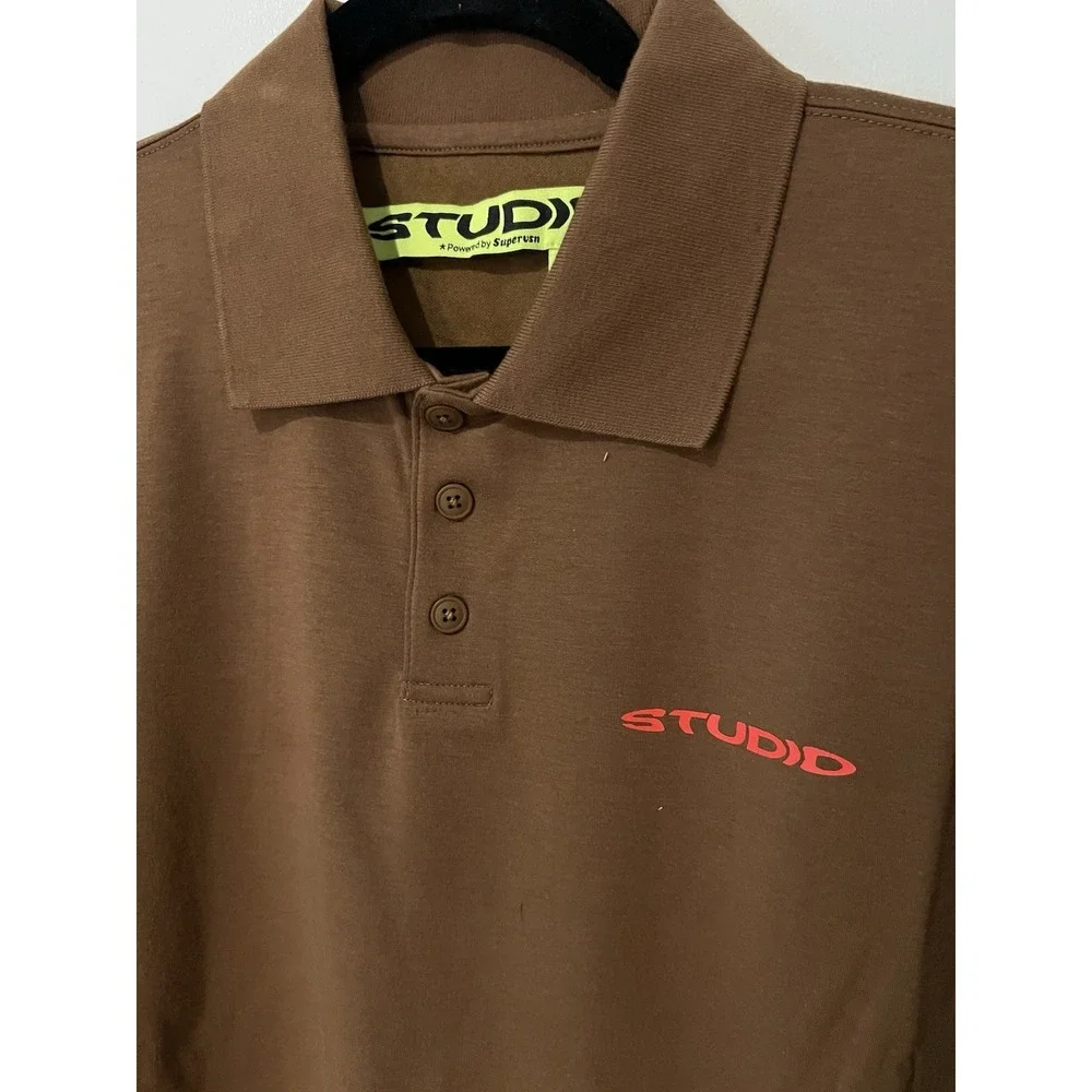 NWT Supervsn Studios Chocolate Brown Long Sleeve Polo Collared Shirt Mens Medium
